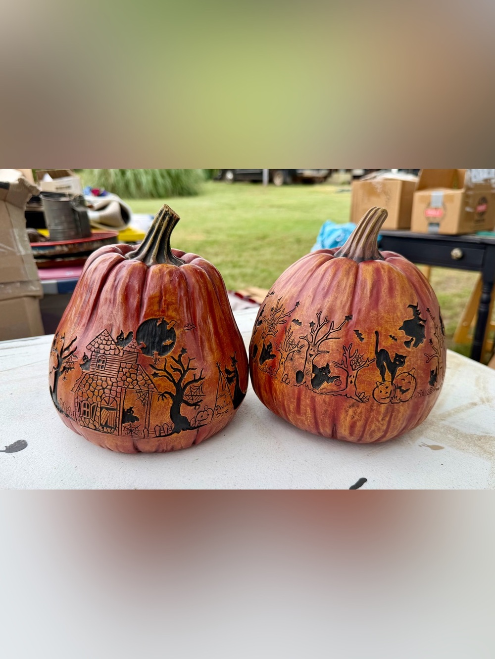 Set of 2 Decorative Halloween Pumpkin Figurines - Orange